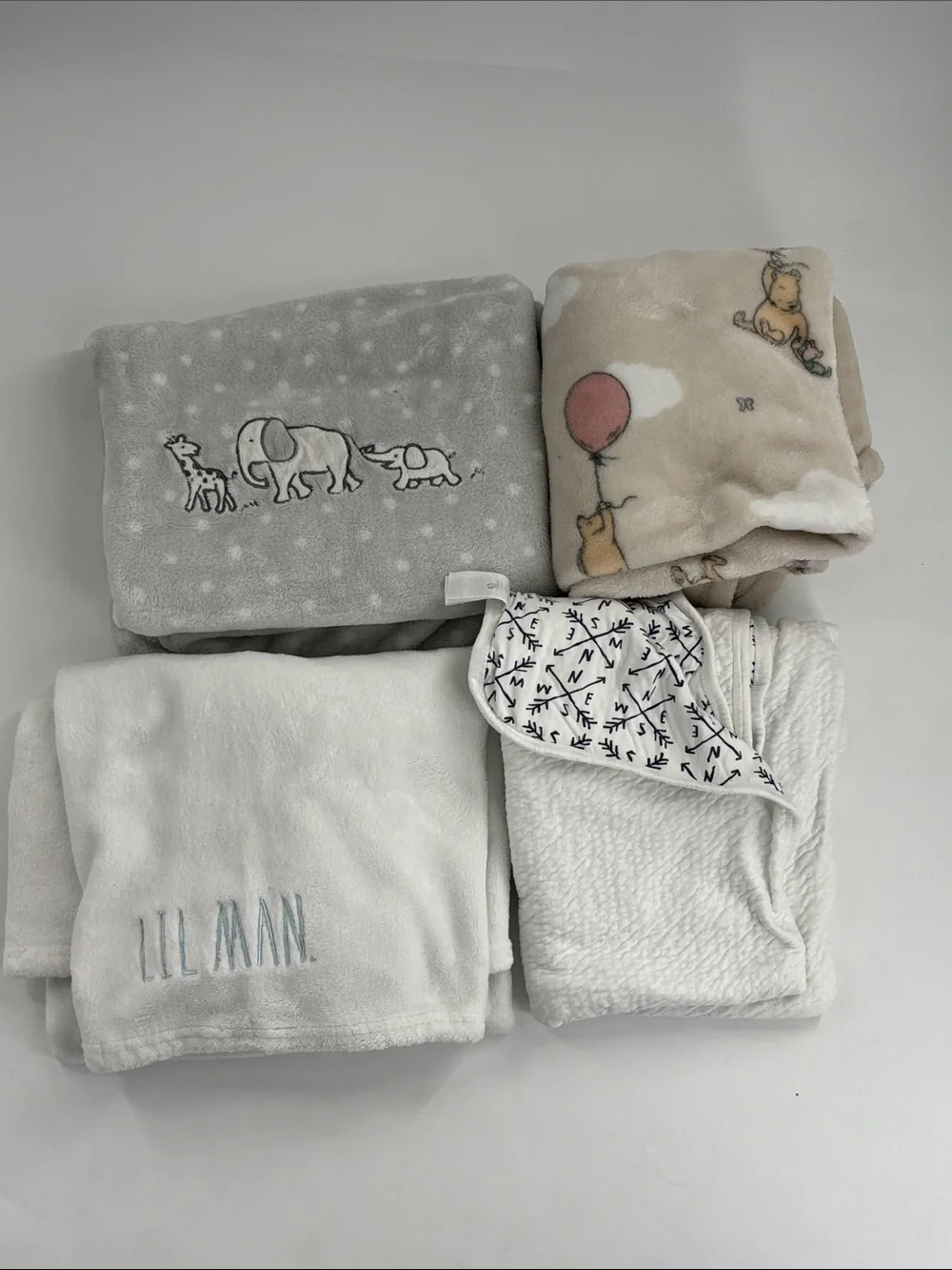 Baby Plush Nursery Blanket Set - Neutral Gray, Beige, White-4